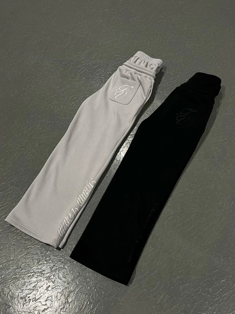 Unisex Fashion Pants Fake Two Piece Pants 2025 Spring Double Waist Pants Loose Drawstring Pants Embroidered Waist Pants
