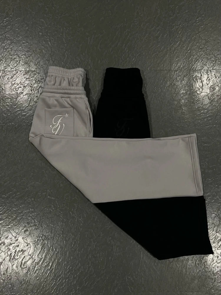 Unisex Fashion Pants Fake Two Piece Pants 2025 Spring Double Waist Pants Loose Drawstring Pants Embroidered Waist Pants