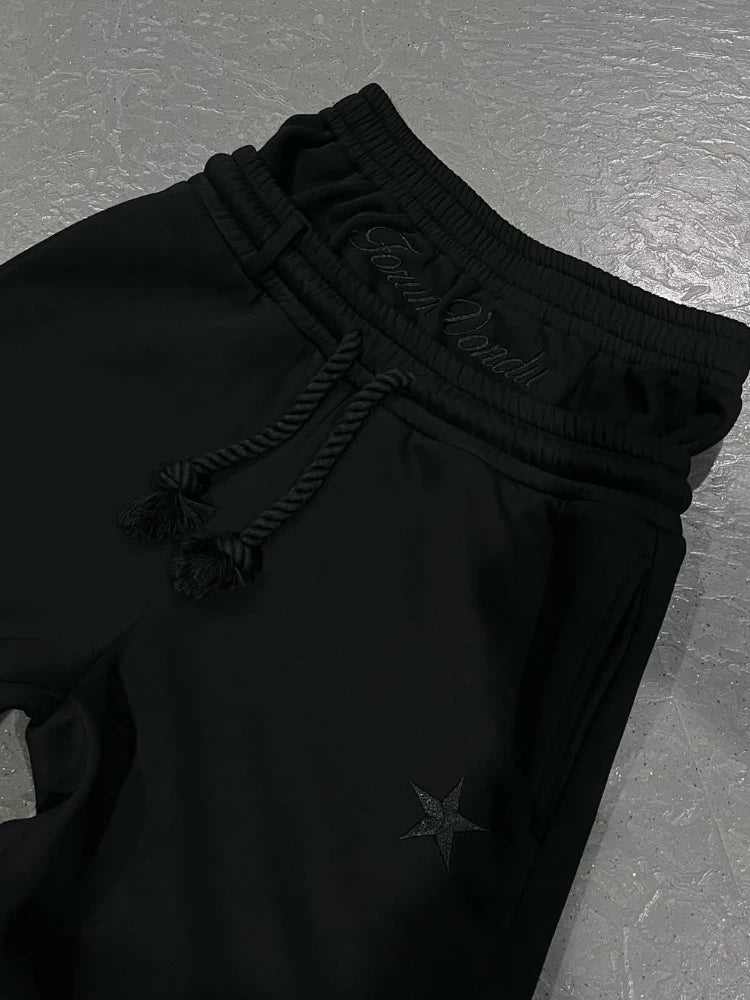 Unisex Fashion Pants Fake Two Piece Pants 2025 Spring Double Waist Pants Loose Drawstring Pants Embroidered Waist Pants