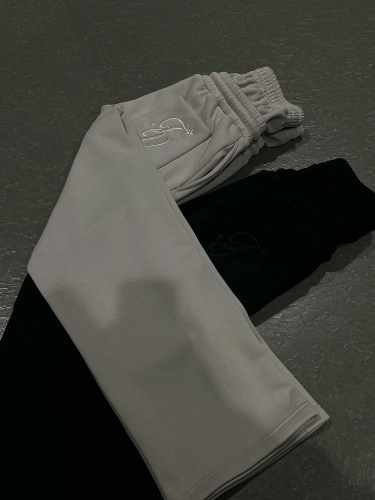 Unisex Fashion Pants Fake Two Piece Pants 2025 Spring Double Waist Pants Loose Drawstring Pants Embroidered Waist Pants