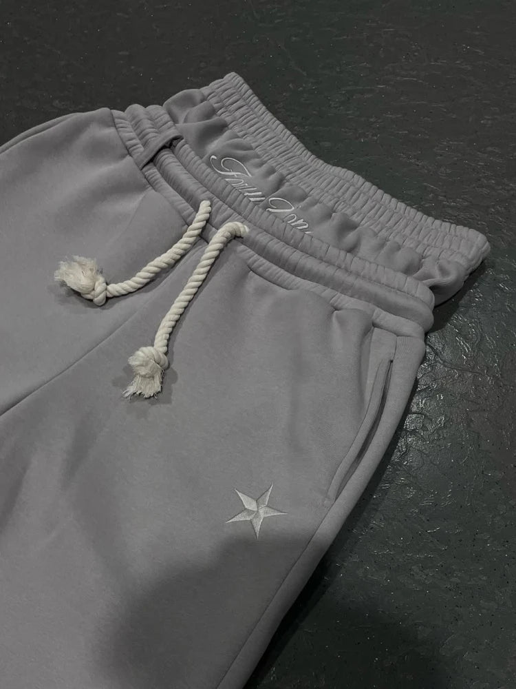 Unisex Fashion Pants Fake Two Piece Pants 2025 Spring Double Waist Pants Loose Drawstring Pants Embroidered Waist Pants