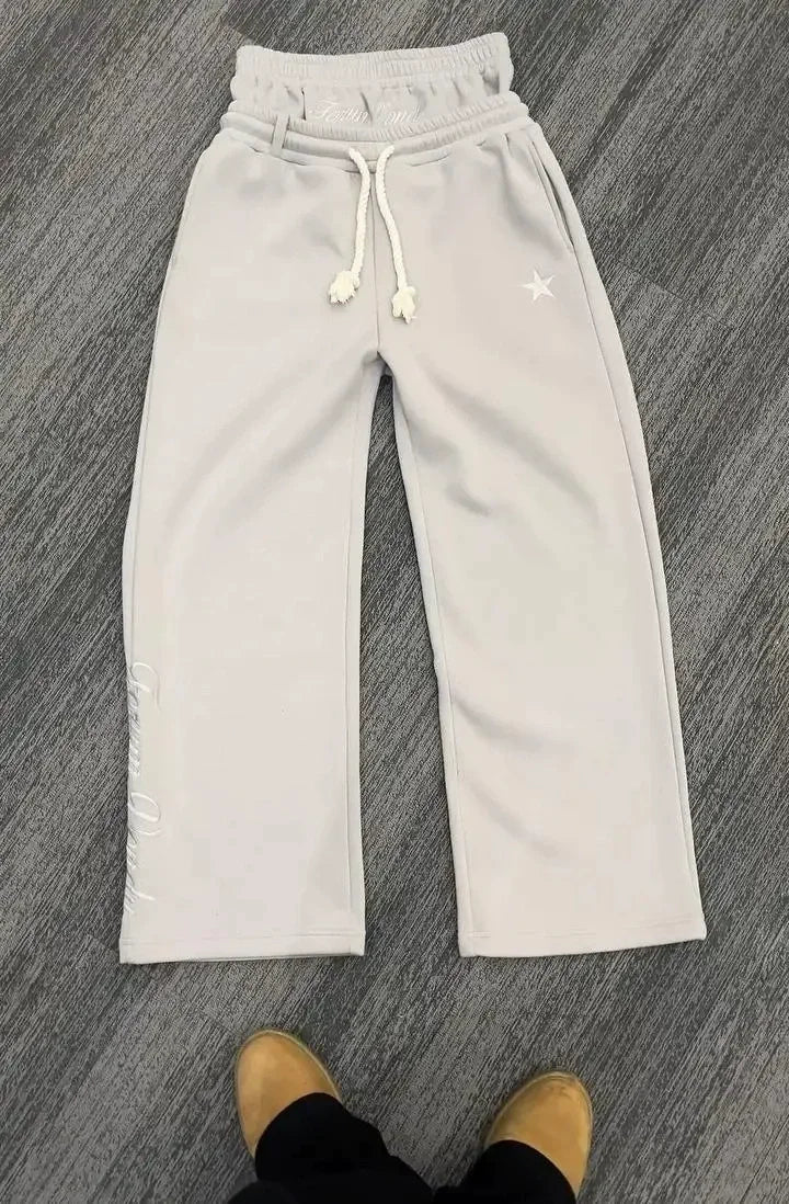 Unisex Fashion Pants Fake Two Piece Pants 2025 Spring Double Waist Pants Loose Drawstring Pants Embroidered Waist Pants