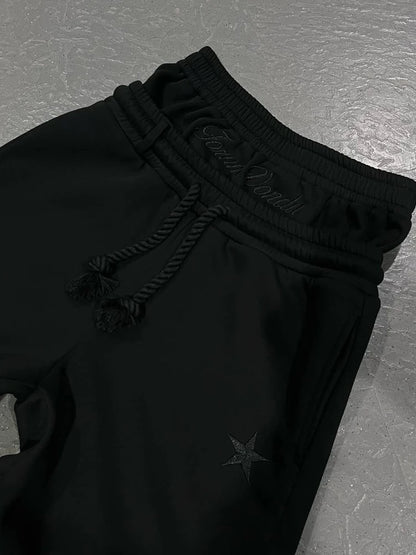 Unisex Fashion Pants Fake Two Piece Pants 2025 Spring Double Waist Pants Loose Drawstring Pants Embroidered Waist Pants