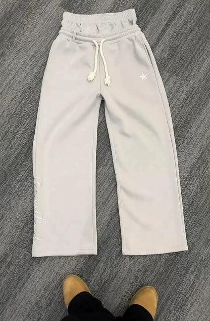 Unisex Fashion Pants Fake Two Piece Pants 2025 Spring Double Waist Pants Loose Drawstring Pants Embroidered Waist Pants
